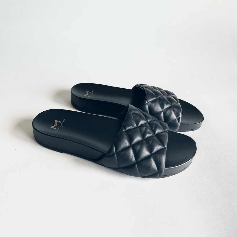 Marc Fisher Black Quited Leather Flip Flop Sandals size 8